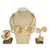 ensemble de bijoux plaqué or de dubaï, collier à baïonnette ronde exagérée, bracelet luxueux, boucles d'oreilles à la mode, bijoux de fête
