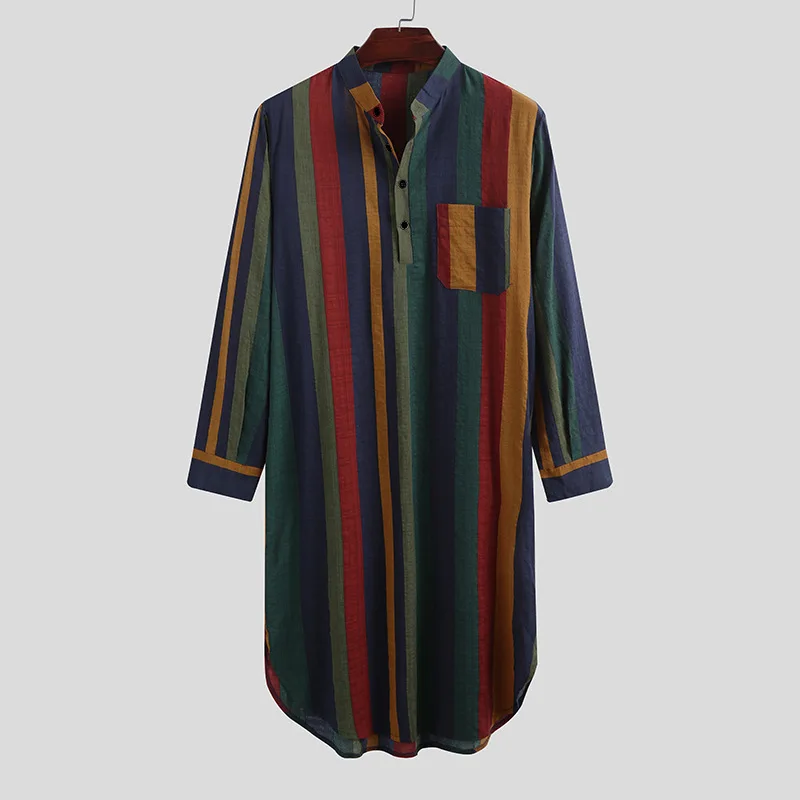 chemises de nuit rayées à manches longues pour hommes, vêtements islamiques, robes abaya douces, mode musulmane, zones arabes, saoudien, homme