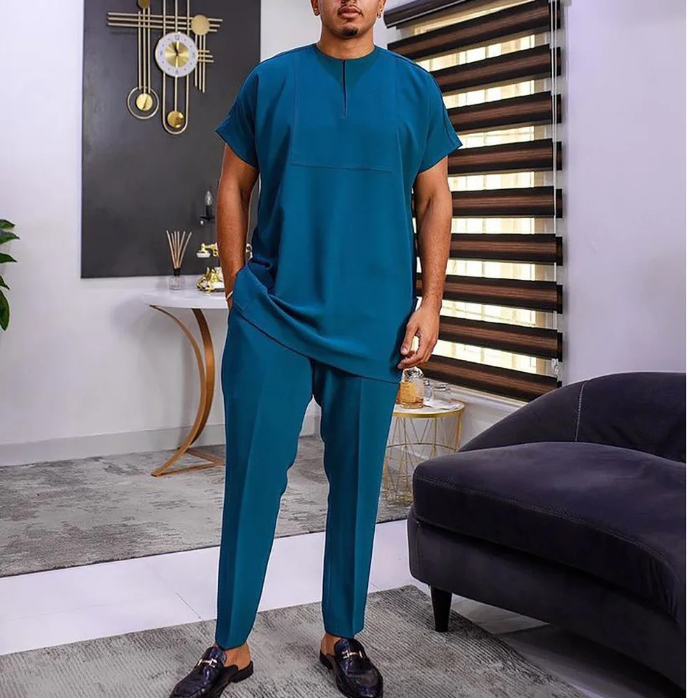 Costumes d'été traditionnels élégants pour hommes africains, tenue Dashiki 2 pièces chemise et pantalon, ensemble complet de vêtements de styliste, Costume de marque Abaya