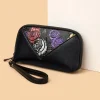 pochette tendance avec motif floral pour femme portefeuille multifonctionnel à glissière et compacte