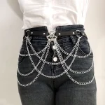 Mode femmes chaînes ventre ceinture Faux cuir ventre chaîne pour ceinture chaîne Bikini hanche chaîne réglable harnais chaînes décoratives