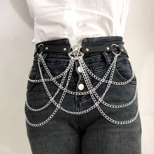 Mode femmes chaînes ventre ceinture Faux cuir ventre chaîne pour ceinture chaîne Bikini hanche chaîne réglable harnais chaînes décoratives