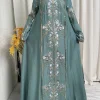 abaya musulman sarcelle 2025 avec col montant et broderie florale exquise, idéale pour les festivités islamiques et les célébrations du ramadan
