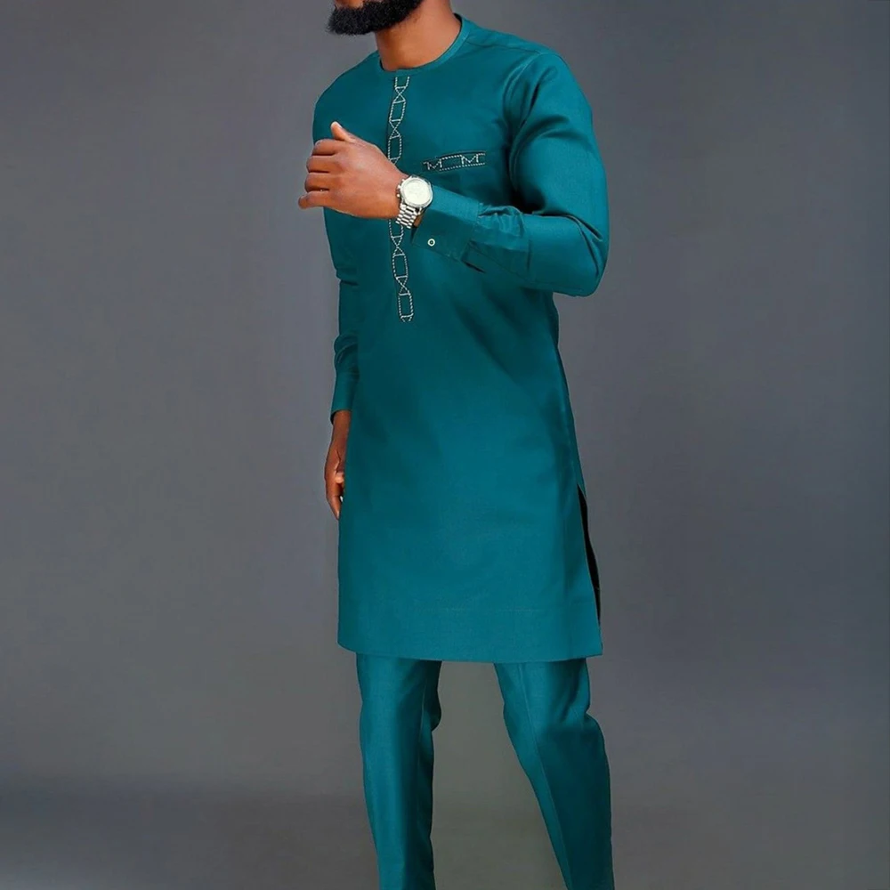 Costumes d'été traditionnels élégants pour hommes africains, tenue Dashiki 2 pièces chemise et pantalon, ensemble complet de vêtements de styliste, Costume de marque Abaya
