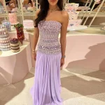 Sharon Said robe de soirée en mousseline de soie plissée avec perles lilas scintillantes avec écharpe fluide fête de mariage de Dubaï SS539 personnalisée