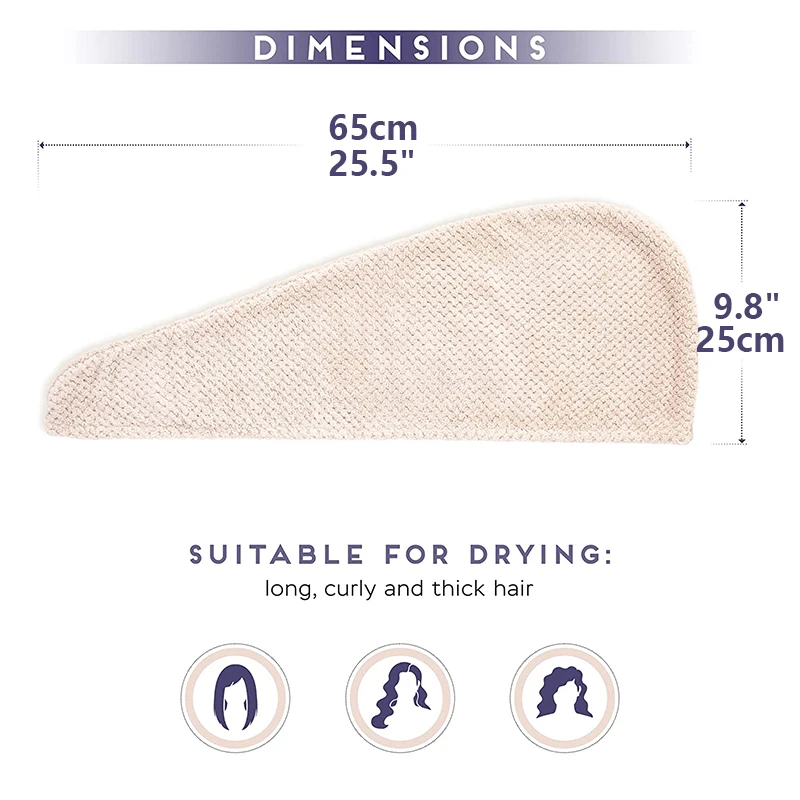 serviette pour cheveux de couleur unie, bonnet pour cheveux secs texturés, 9.8 "x 25.5", serviette absorbante pour femmes boutonnées