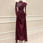 Robe de Soirée Élégante à Col Haut pour Femme, Tenue Musulmane avec Perles, Manches sulf, Plissée, Ligne A, Longueur au Sol, ix, Banquet, Fermeture Éclair Personnalisée