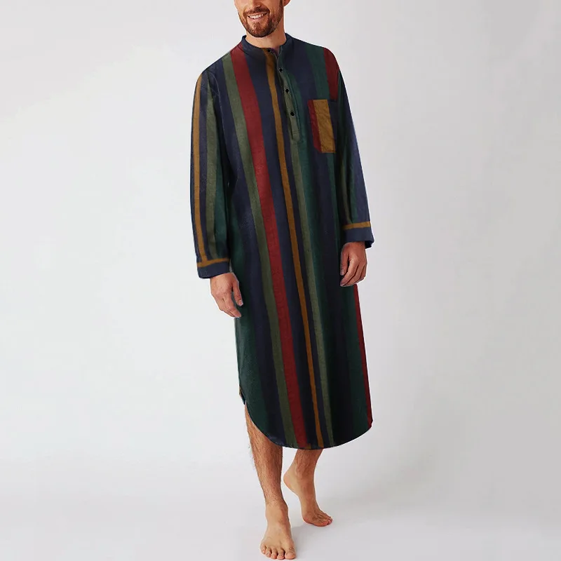 chemises de nuit rayées à manches longues pour hommes, vêtements islamiques, robes abaya douces, mode musulmane, zones arabes, saoudien, homme