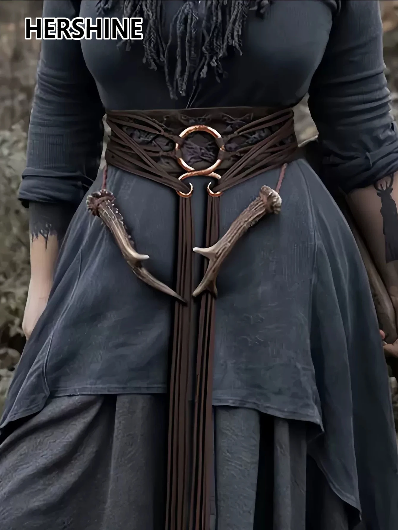 HERSHINE Ceinture en corde extra-longue vintage 1 pièce pour femme, style Viking, printemps, été, accessoire à la mode, cosplay de Noël.