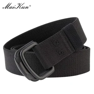 Maikun – ceinture à Double boucle en métal pour hommes, Nylon élastique, tendance, décontractée, en toile tressée