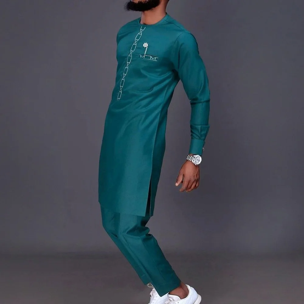 Costumes d'été traditionnels élégants pour hommes africains, tenue Dashiki 2 pièces chemise et pantalon, ensemble complet de vêtements de styliste, Costume de marque Abaya
