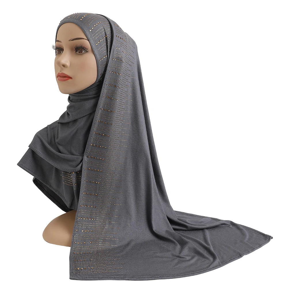 Écharpe en jersey de coton doux avec pierres pour femme, hijab pour femme, châle islamique, bonnet, couvre chef en modal, haute qualité, h204, 600