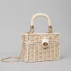 sac messager en paille tissé à la main pour femme, sac à main en rotin noir, boîte carrée d'été, plage, initié, dame, nouveau