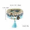 ensemble de bracelets vintage pour femmes, breloques style bohémien, perles en pierre naturelle, pendentif pompon, 4 pièces/lot