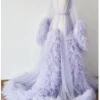 kimono beige à manches sulfen tulle pour femme enceinte, robe à volants, tenue de soirée sexy, peignoir, chemise de nuit transparente, collection hiver