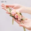 lky fr mariage poignet corsage demoiselle d'honneur bracelet soie fleur poignet corsage bracelets mariage main fleurs boutonnière garçons d'honneur