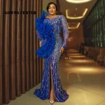 Aso Ebi-Robe de Soirée Froncée à Manches sulfpour Femme, Tenue de Mode Africaine, Fente Latérale, Formelle, Personnalisée