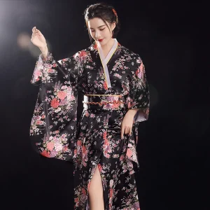 Kimono Yukata traditionnel japonais avec Obi, robe de soirée Vintage pour femmes, Kimono Geisha Vintage pour femmes, Costume de spectacle sur scène, Cosplay