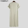incerun hommes musulman kaftan À manches courtes solide o cou jubba thobe abaya moyen orient dubaï arabie saoudite islamique hommes robes s 5xl
