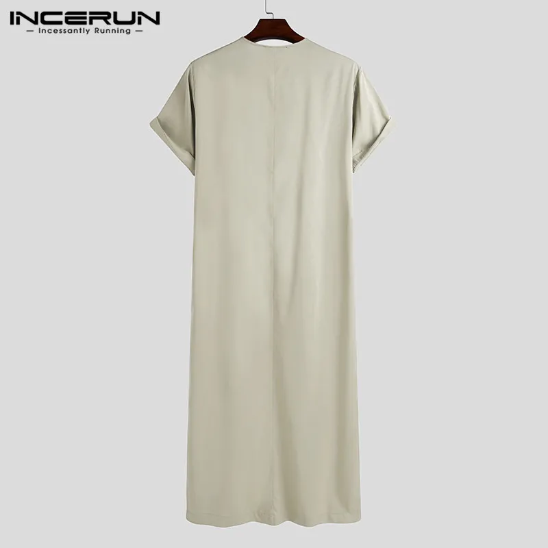 incerun hommes musulman kaftan À manches courtes solide o cou jubba thobe abaya moyen orient dubaï arabie saoudite islamique hommes robes s 5xl