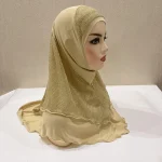 H076 Haute qualité grandes filles adulte taille moyenne musulman Amira Hijab avec Lurex Net couche tirer sur Islam écharpe tête enveloppement châle Bonnet