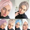 turban en daim torsadé pour femme musulmane, bonnet avec perles en velours, hijab indien, nouvelle collection 2025