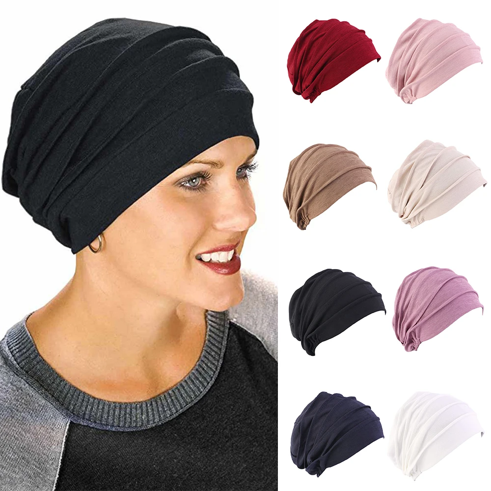 chapeau turban en coton élastique pour femme, bonnet doux, hijab musulman, bonnets chauds ronds pour la tête, chapeau de chimio, document solide