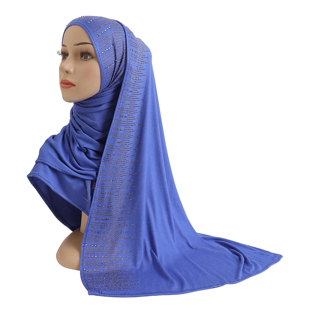 Écharpe en jersey de coton doux avec pierres pour femme, hijab pour femme, châle islamique, bonnet, couvre chef en modal, haute qualité, h204, 600
