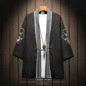 Kimono Brodé de Style Chinois pour Homme, Costumes de Samouraï, Rétro, Harajuku, Cardigan Japonais, Entrée MiHaori, Veste Grande Taille