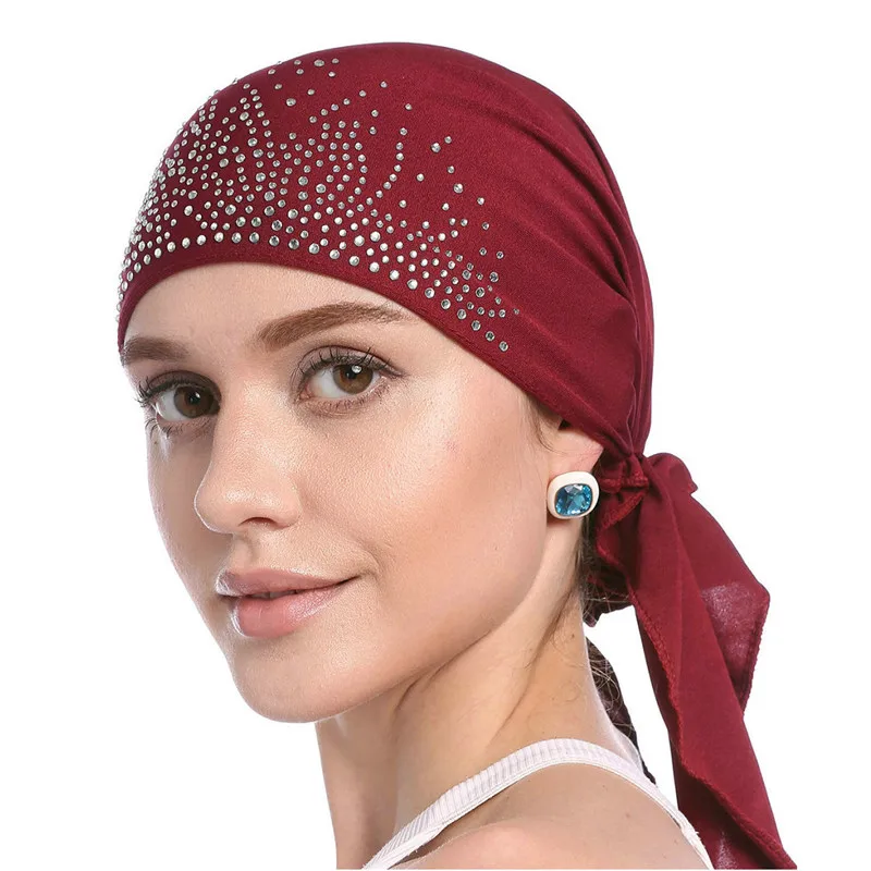 turban de couleur unie en diamant pour femmes, couvre chef musulman, fin, intérieur d'été, hijab, couvre chef indien, 2020