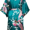 satin soie femmes mariage robe de demoiselle d'honneur sexy grue imprimer peignoir court long kimono robe de nuit robe mode robe de chambre femme