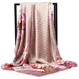 Foulard de luxe en soie pour femmes, Foulard d&rsquo;été en Satin, Hijab à tête carrée pour dames, châles de marque 90×90, Foulard en soie Hijab musulman