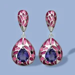 Boucles d&rsquo;oreilles en argent véritable plaqué argent 925 pour femme, pierre violette, brillant, bleu, CZ, bijoux fins, émail fait à la main, exquis