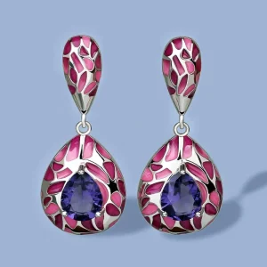 Boucles d&rsquo;oreilles en argent véritable plaqué argent 925 pour femme, pierre violette, brillant, bleu, CZ, bijoux fins, émail fait à la main, exquis