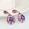 boucles d'oreilles en argent véritable plaqué argent 925 pour femme, pierre violette, brillant, bleu, cz, bijoux fins, émail fait à la main, exquis