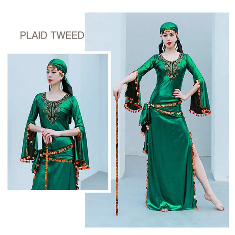 costume de danse du ventre égyptien, robe saidi à paillettes, baladi galabeya fallahi abaya, tenue de spectacle sur scène, ensemble de 4 pièces