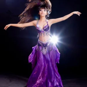 Ceinture de soutien-gorge de danse du ventre à paillettes pour femmes, olympiques de danse du ventre, vêtements de performance, accessoires de scène de salle de Rh, ensemble de 2 pièces