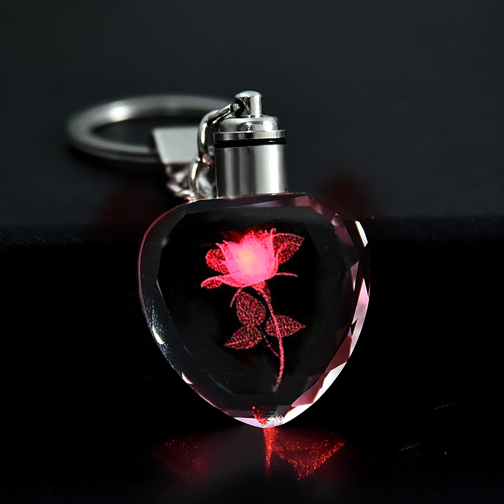 Mode coloré fée Rose fleur motif amour forme cristal strass lumière LED porte-clés amant porte-clés porte-clés bijoux