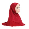 h126 hijab musulman amira avec dentelle pour femme, foulard islamique, couvre chef de haute qualité, taille moyenne, 65x60cm