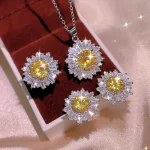 Ensemble de bijoux en Zircon pour femmes, diamant complet, jaune AAAA brillant, collier, bague, boucles d&rsquo;oreilles, bijoux de mariée, 925