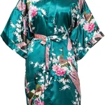 Satin soie femmes mariage Robe de demoiselle d&rsquo;honneur Sexy grue imprimer peignoir court Long Kimono Robe de nuit Robe mode Robe de chambre femme