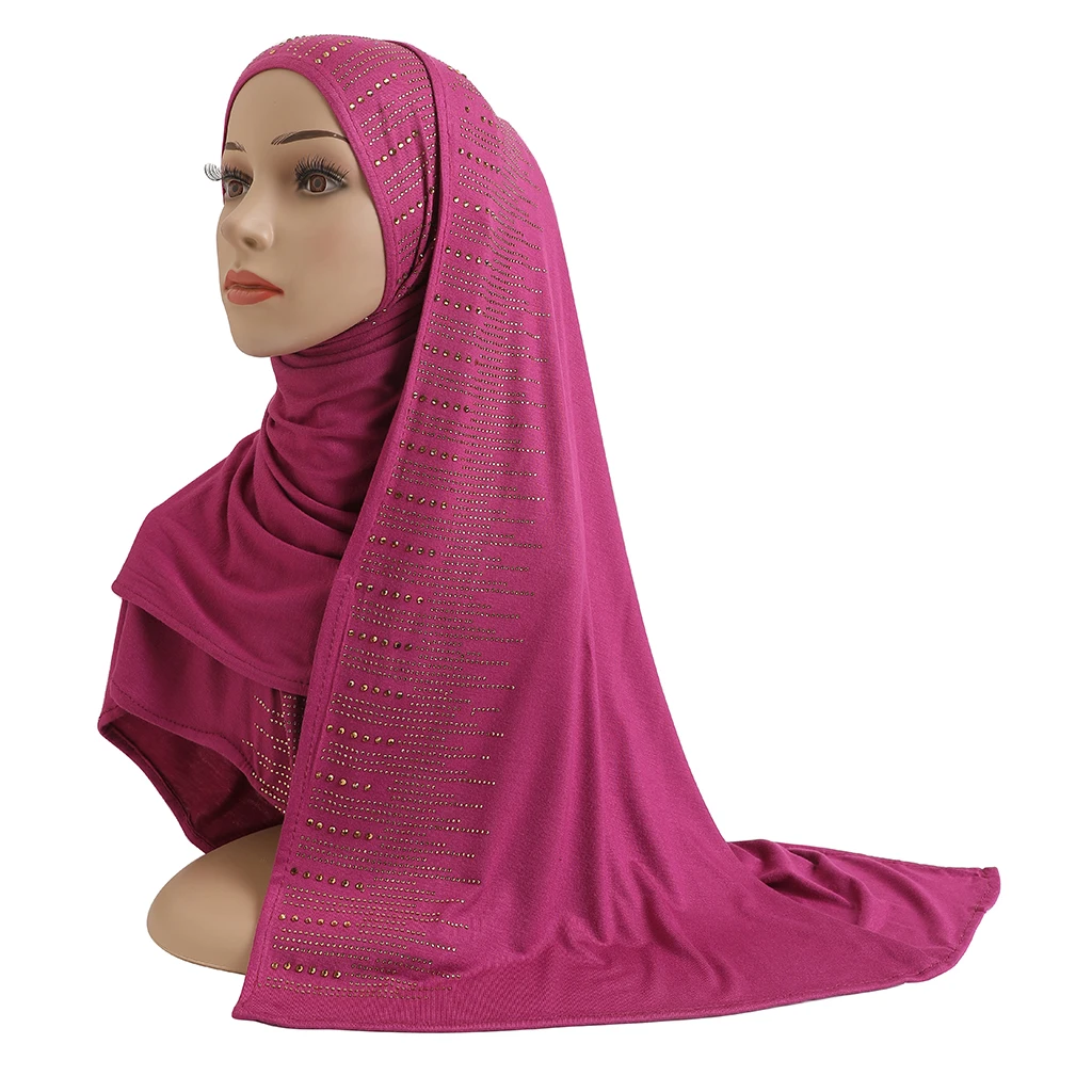 Écharpe en jersey de coton doux avec pierres pour femme, hijab pour femme, châle islamique, bonnet, couvre chef en modal, haute qualité, h204, 600