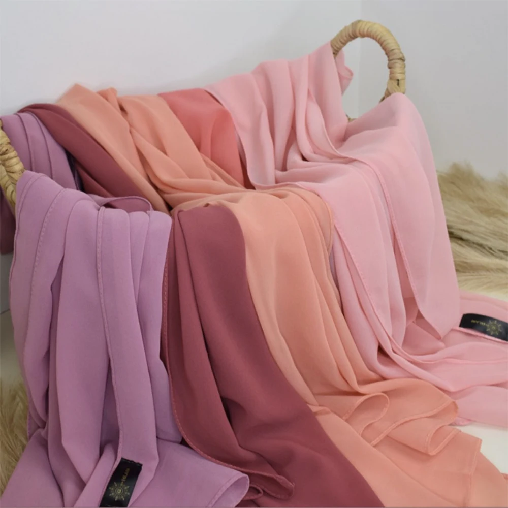 Écharpe hijab en mousseline de soie unie pour femme, châle de sauna, vêtements musulmans islamiques, pour le ramadan, 72x175cm