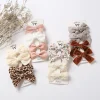 pinces à cheveux avec nœud papillon imprimé léopard, barrettes en dentelle de coton et lin pour bébés filles, épingles à cheveux de sécurité, accessoires pour couvre chef, 4 pièces/ensemble
