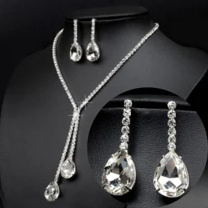 JOWater Dstress- Ensembles de bijoux de luxe simples pour patients de mariage, colliers de la présidence, boucles d&rsquo;oreilles PmotDangle, mode, cristal complet, 1 ensemble