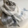 Écharpe à pampilles en lin rayé, châles chauds et doux, marque de mode, haute qualité, printemps, automne, 100%