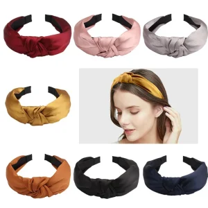 Été Satin bandeau femme noeud cheveux cerceau solide mode cheveux bandeaux tissu large pince à cheveux femme bureau cheveux accessoires