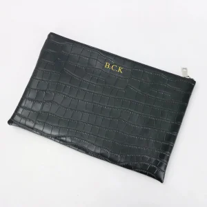 Pochette noire personnalisée en cuir véritable pour femme, sac à main enveloppe crocodile en relief, pochette d&rsquo;affaires élégante, fête, mode