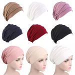 Chapeau turban en coton élastique pour femme, bonnet doux, hijab musulman, bonnets chauds ronds pour la tête, chapeau de chimio, document solide