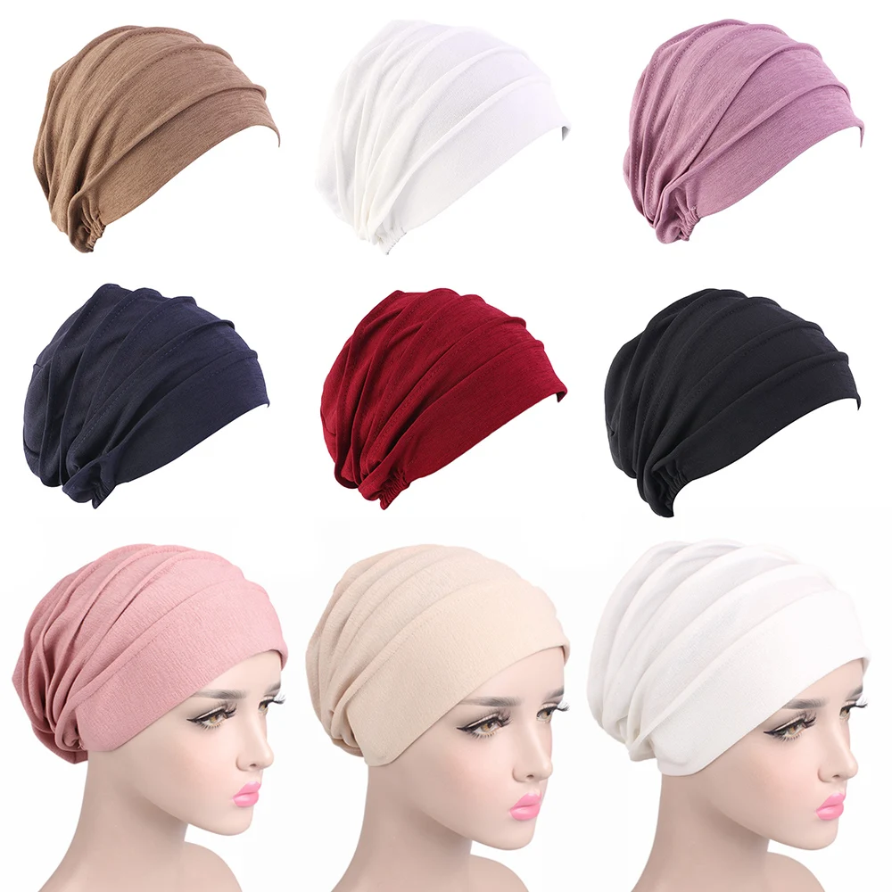 Chapeau turban en coton élastique pour femme, bonnet doux, hijab musulman, bonnets chauds ronds pour la tête, chapeau de chimio, document solide Chapeau turban en coton élastique pour femme, bonnet doux, hijab musulman, bonnets chauds ronds pour la tête, chapeau de chimio, document solide